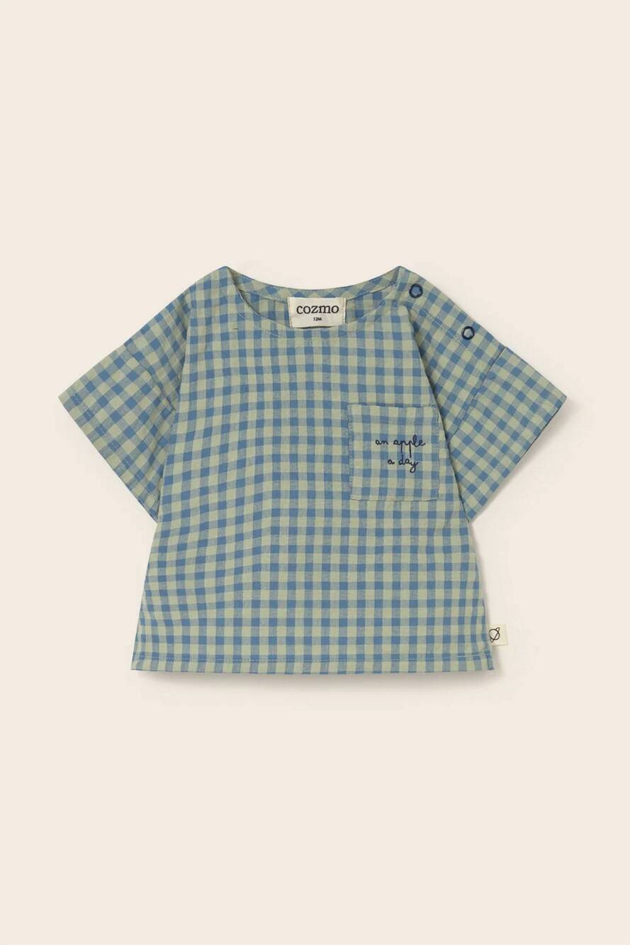 NEW MY LITTLE COZMO girls gingham cotton top in blue